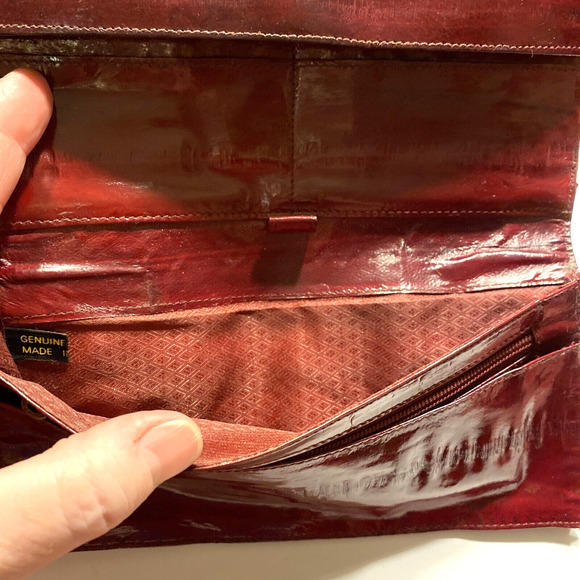 Genuine Eel Skin Leather Burgundy Red Bifold Wallet 1970s Vintage Made in Korea - Picture 6 of 9